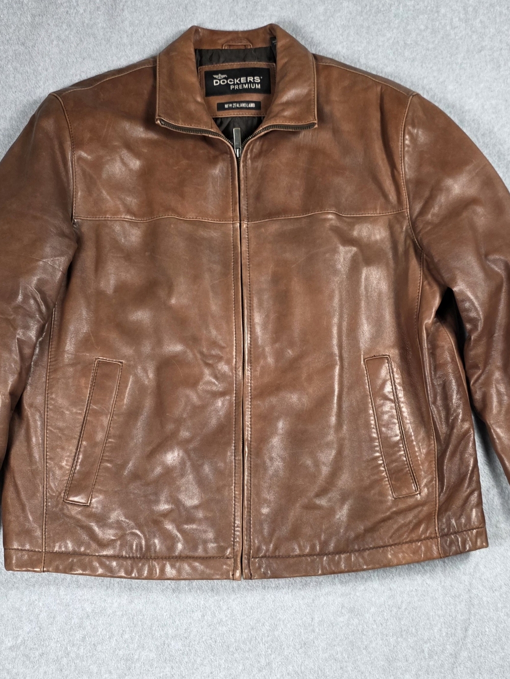 Dockers Premium Men’s Brown New Zealand Lamb Leather Zip Jacket